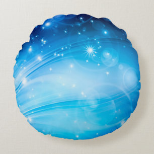 Northern Light Stars blue + your text & ideas Round Cushion