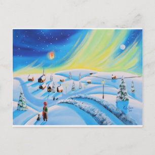 Northern lights and a lantern postcard