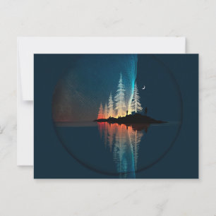 Northern Lights and moon on a northern lake Postcard
