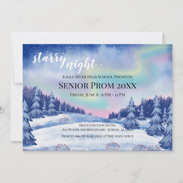 Northern Lights and Stars Invitation  (Front)