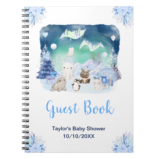 Northern Lights Animals Baby Shower Guest Book (Front)