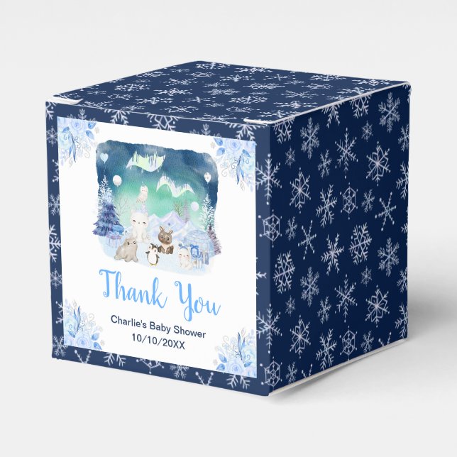 Northern Lights Animals Baby Shower Thank You Favour Box (Front Side)