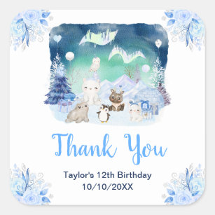 Northern Lights Animals Birthday Party Thank You Square Sticker