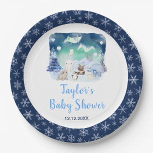 Northern Lights Arctic Animals Baby Shower Paper Plate