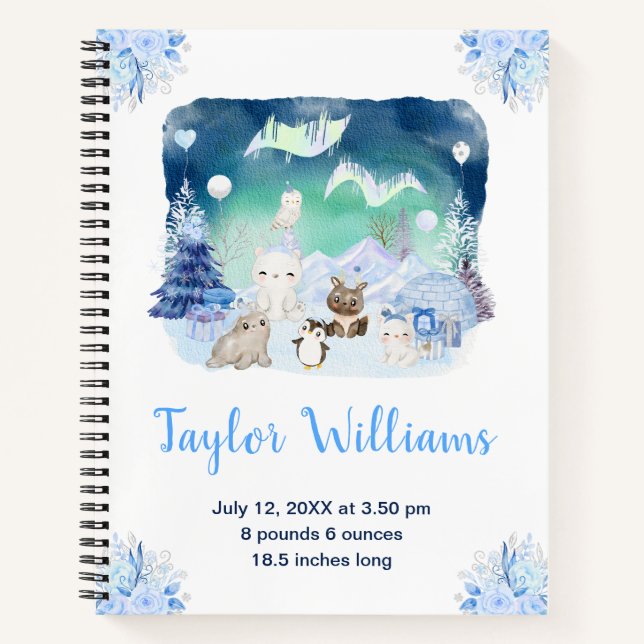 Northern Lights Arctic Animals Birth Statistics Notebook (Front)