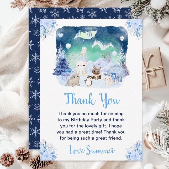 Northern Lights Arctic Animals Birthday Party Thank You Card (Creator Uploaded)