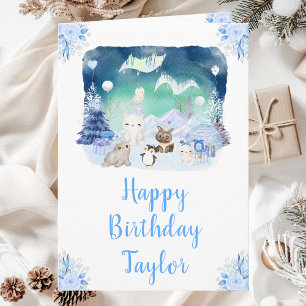 Northern Lights Arctic Animals Happy Birthday Card