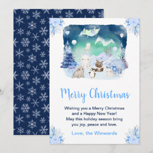Northern Lights Arctic Animals Merry Christmas Holiday Card