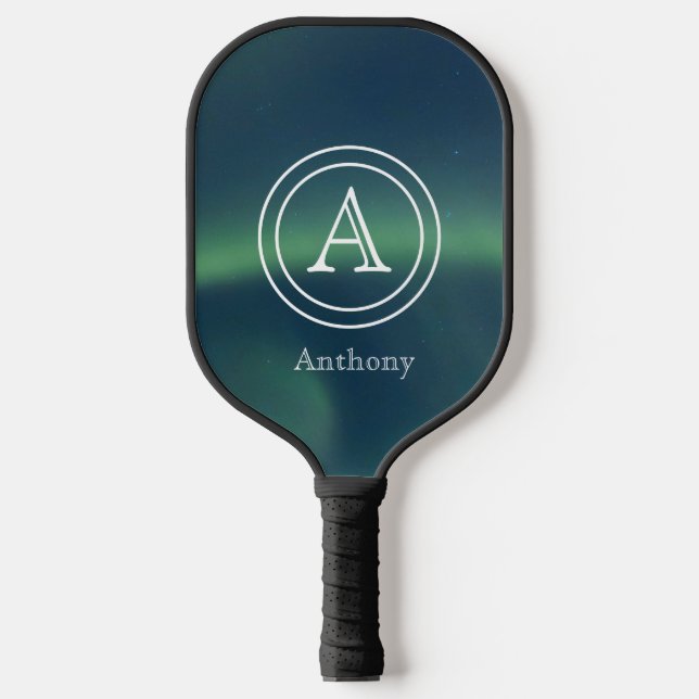 Northern Lights Aurora Borealis Monogram Custom Pickleball Paddle (Front)