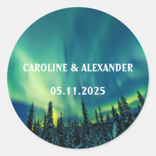 Northern Lights Aurora Borealis Night Sky Wedding  Classic Round Sticker