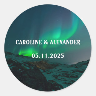 Northern Lights Aurora Borealis Night Sky Wedding  Classic Round Sticker