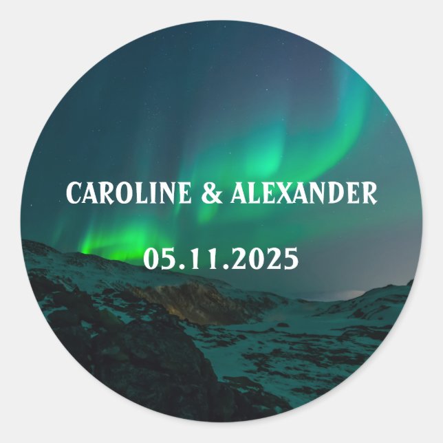 Northern Lights Aurora Borealis Night Sky Wedding  Classic Round Sticker (Front)