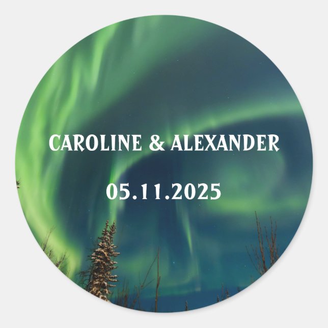 Northern Lights Aurora Borealis Night Sky Wedding  Classic Round Sticker (Front)