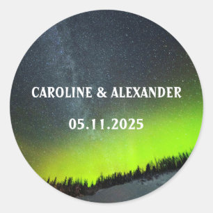 Northern Lights Aurora Borealis Night Sky Wedding Classic Round Sticker