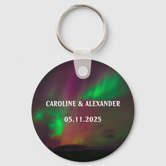 Northern Lights Aurora Borealis Night Sky Wedding  Key Ring (Front)