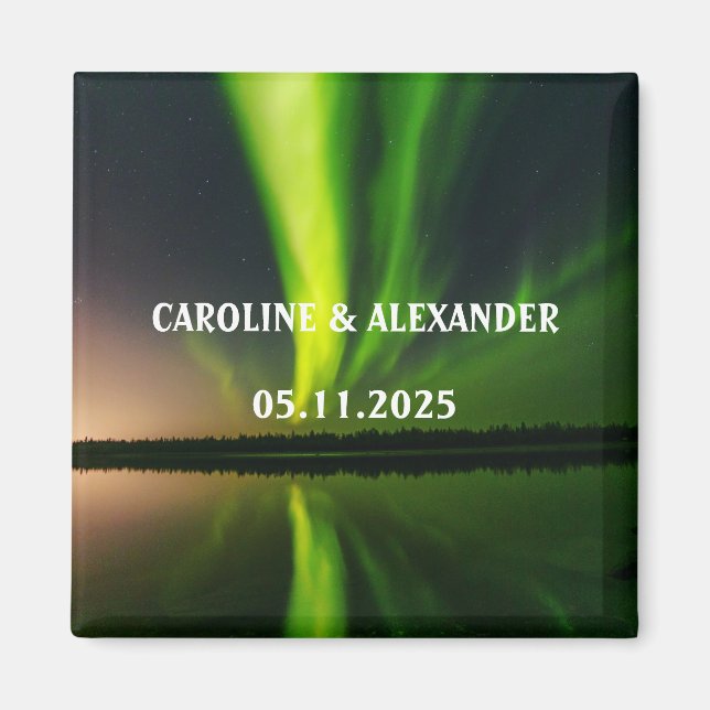 Northern Lights Aurora Borealis Night Sky Wedding Magnet (Front)