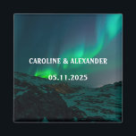 Northern Lights Aurora Borealis Night Sky Wedding  Magnet<br><div class="desc">Northern lights,  Aurora Borealis Wedding magnet. Night sky,  stars,  mountain magnet. Personalise with your Names and the date of the Wedding.</div>