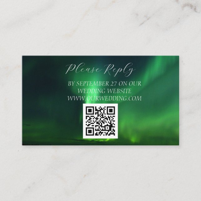 Northern Lights Aurora Borealis QR Code Wedding Enclosure Card (Front)