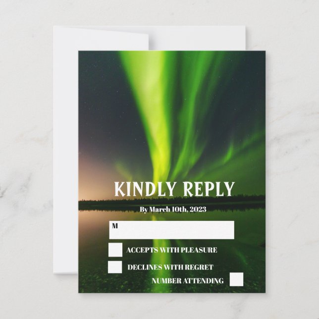 Northern Lights Aurora Borealis Stars Wedding  RSVP Card (Front)