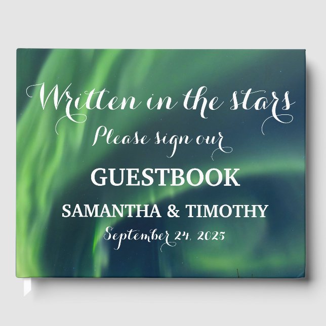 Northern Lights Aurora Starry Night Wedding Guest Book (Front)