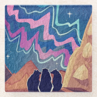 Northern Lights Bears Glass Coaster