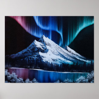 Northern Lights Bob Ross - inspired landscape Poster