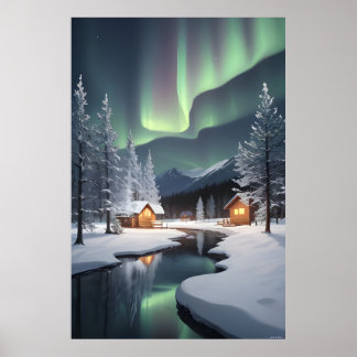 Northern Lights Cabin Poster