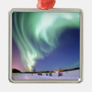 Northern Lights Chic Ribbon Of Lights Jade Glow Metal Ornament