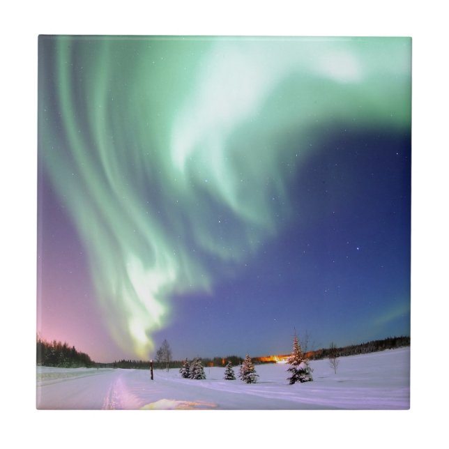 Northern Lights Chic Ribbon Of Lights Jade Glow Tile (Front)