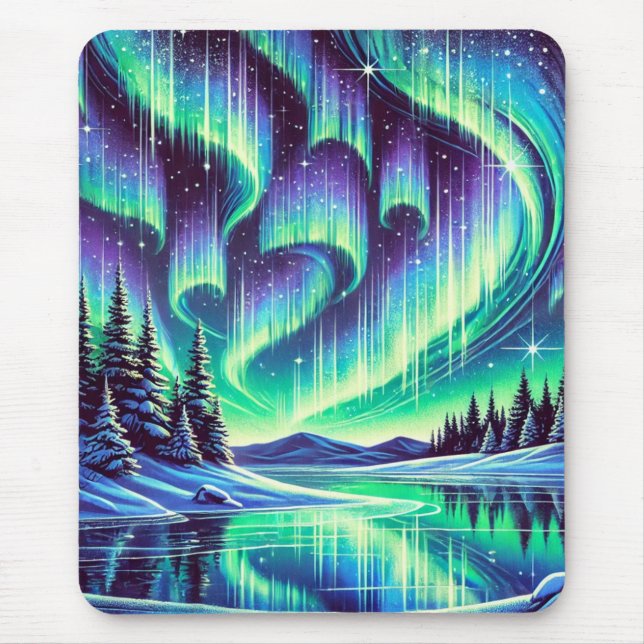 Northern lights Christmas mouse pad. Pad (Front)
