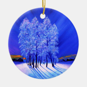 Northern Lights Christmas Snow Trees Ceramic Tree Decoration