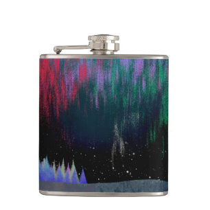 Northern Lights Contemporary Landscape Hip Flask