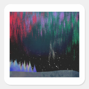 Northern Lights Contemporary Landscape Square Sticker