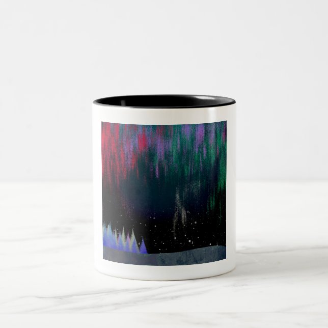 Northern Lights Contemporary Landscape Two-Tone Coffee Mug (Center)