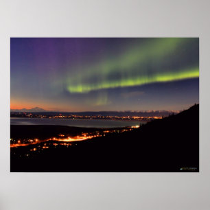 Northern Lights Dancing in front of Denali Poster