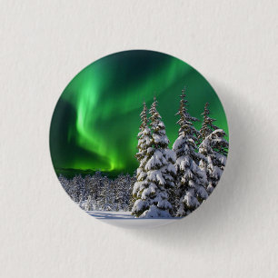 Northern lights during winter 3 cm round badge