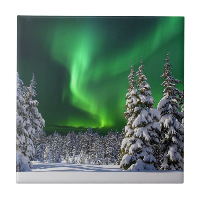 Northern lights during winter  ceramic tile (Front)