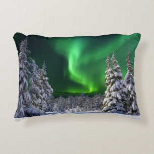 Northern lights during winter decorative cushion