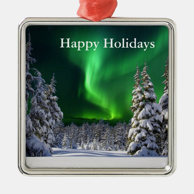 Northern lights during winter metal ornament (Front)