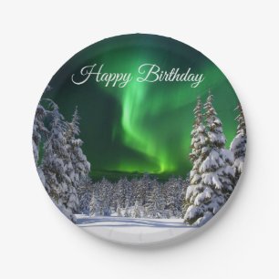Northern lights during winter paper plate
