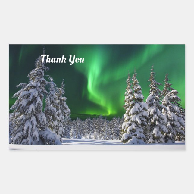 Northern lights during winter  rectangular sticker (Front)