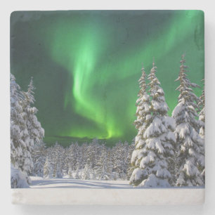 Northern lights during winter stone coaster