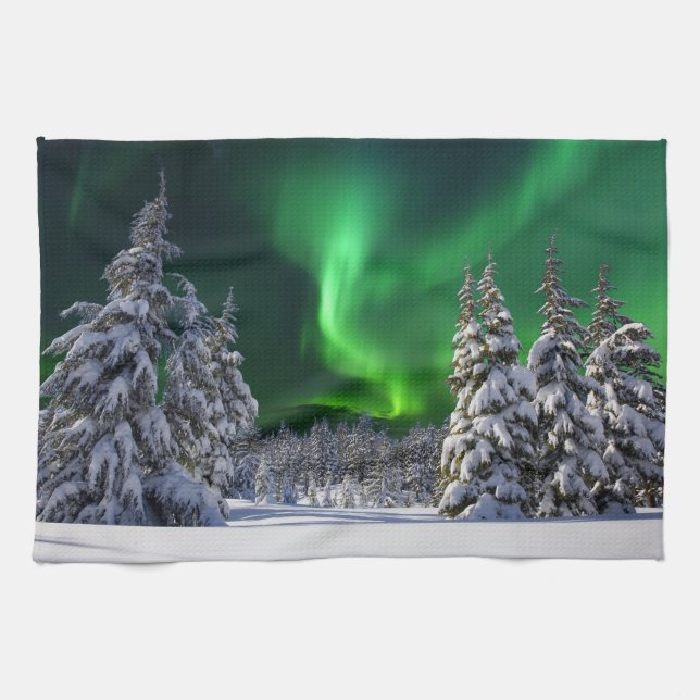 Northern lights during winter  tea towel (Horizontal)