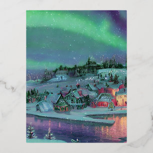 Northern Lights Foil Holiday Postcard