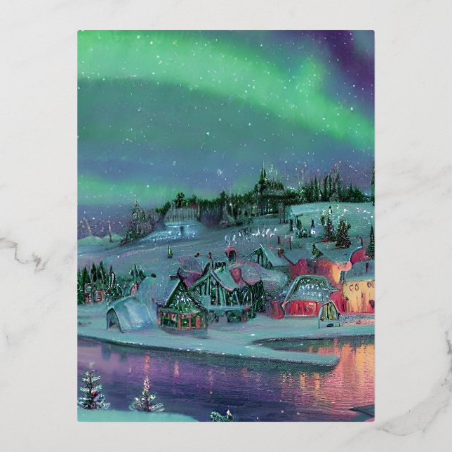 Northern Lights Foil Holiday Postcard (Front)