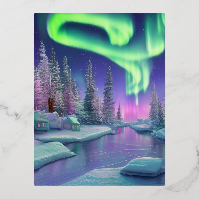 Northern Lights Foil Holiday Postcard (Front)