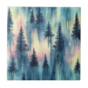 Northern Lights Forest Pattern Ceramic Tile