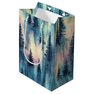 Northern Lights Forest Pattern Medium Gift Bag
