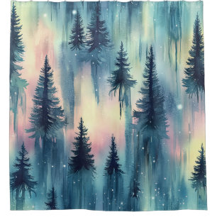Northern Lights Forest Pattern Shower Curtain