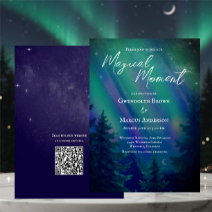 Northern Lights Forest  QR Code Wedding Invitation